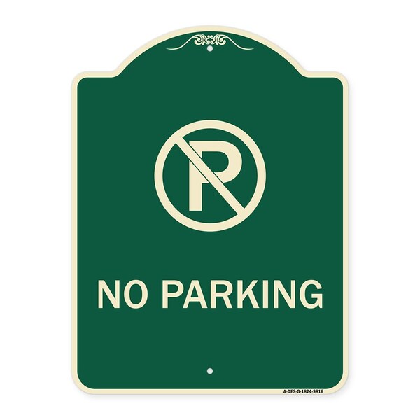 Designer Series-No Parking Small, Green Heavy-Gauge Aluminum, 24" x 18", G-1824-9816